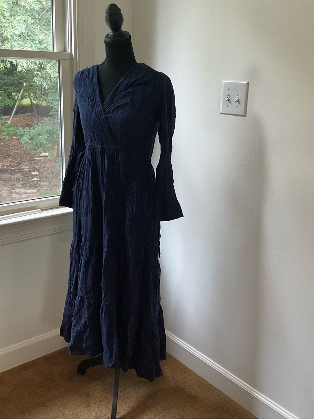 Xirena Navy Blue Long Sleeve Cotton Gauze dress